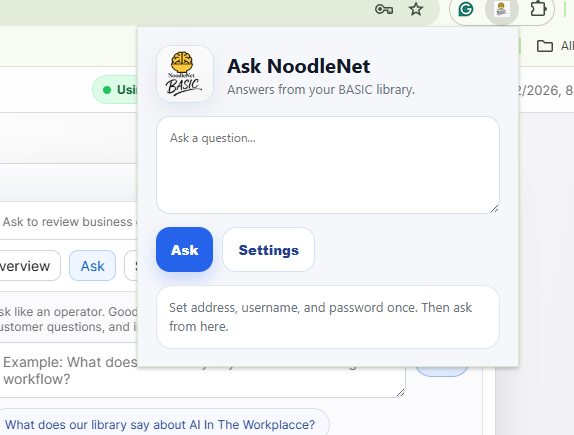 Ask NoodleNet panel for asking questions from a BASIC library